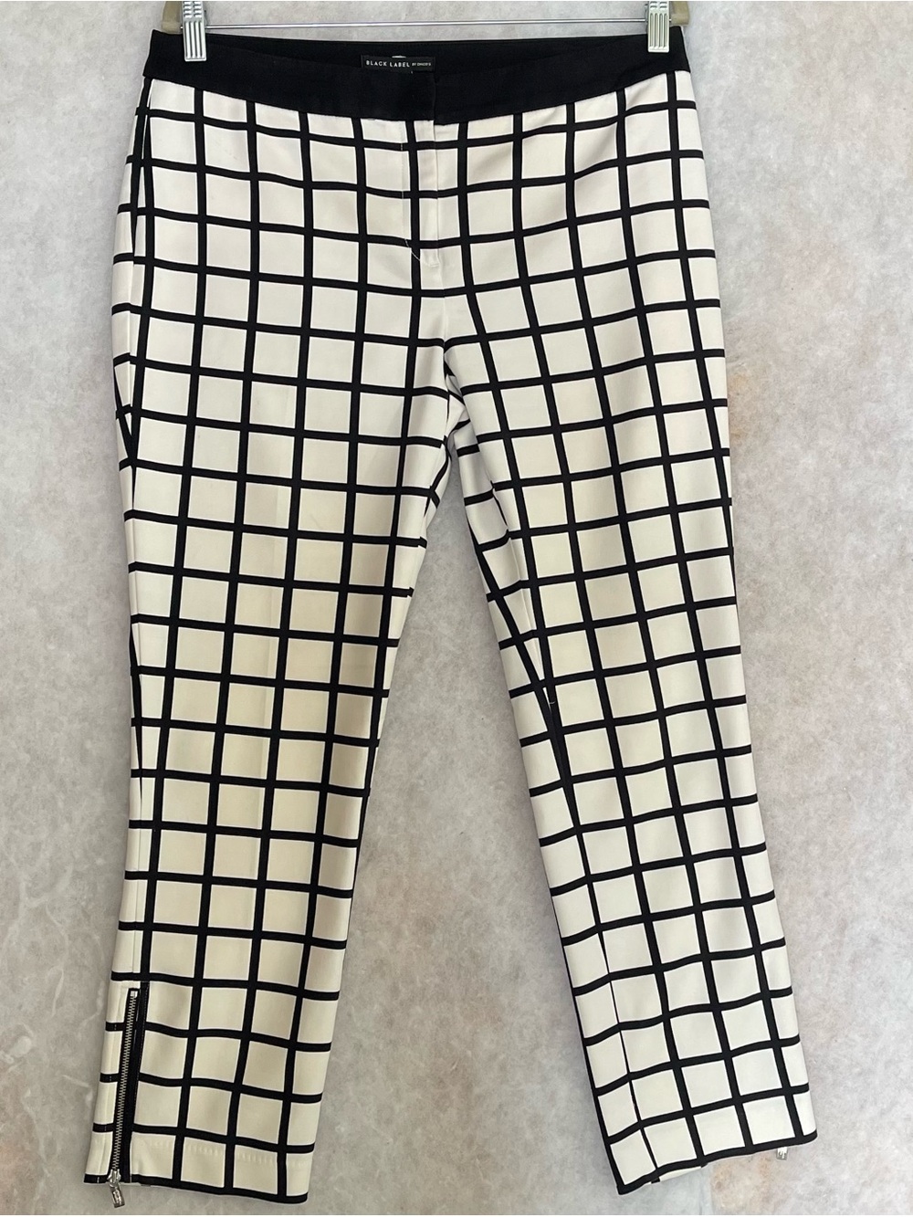 Black Label By Chico’s Pants Black White Windowpane Ankle Zipper (SKU656)